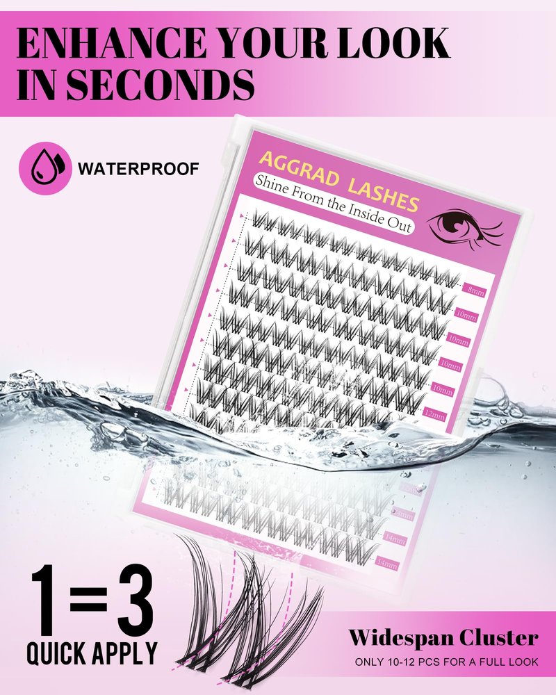 Venus Lash Clusters Kit Short 8-14mm Natural Cluster Lashes Kit Wispy Eyelash Clusters Kit DIY Eyelash Extension Kit with Lash Bond and Seal & Tweezers Remover for Fake Lashes Extensions