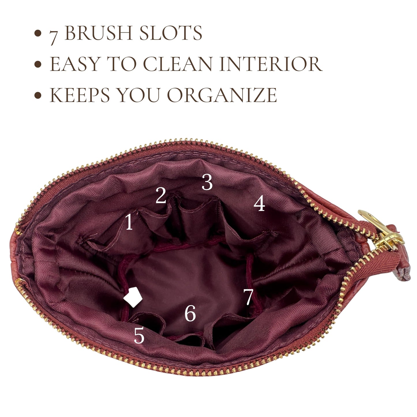 JAZD Travel Makeup Brush Bag Standup Brush Holder Portable Convertible Make up Brush Pouch Cosmetic Case (BURGUNDY)