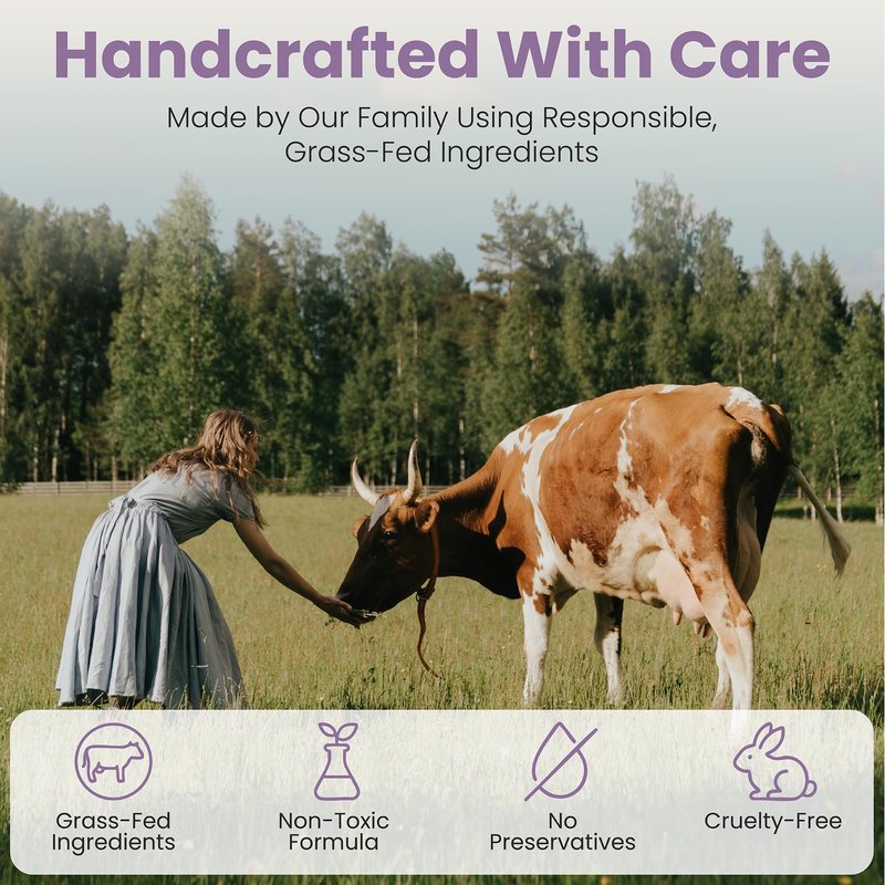 Beautiful Being SKIN GLOW - Grass-Fed Whipped Beef Tallow Natural Moisturizer Cream for Face & Body, Non-Toxic Ancestral Skincare for Dry & Sensitive Skin, Castor Oil Infused (LAVENDER, 4oz)