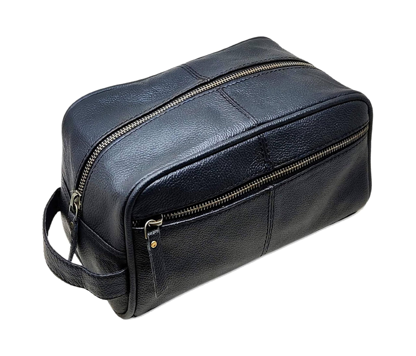 jaald Men's Genuine Leather Toiletry Bag Small Shaving Bags Grooming for Travel Groomsmen Gift Men Women Hanging Zippered Makeup Bathroom Cosmetic Pouch Case Make Up kit