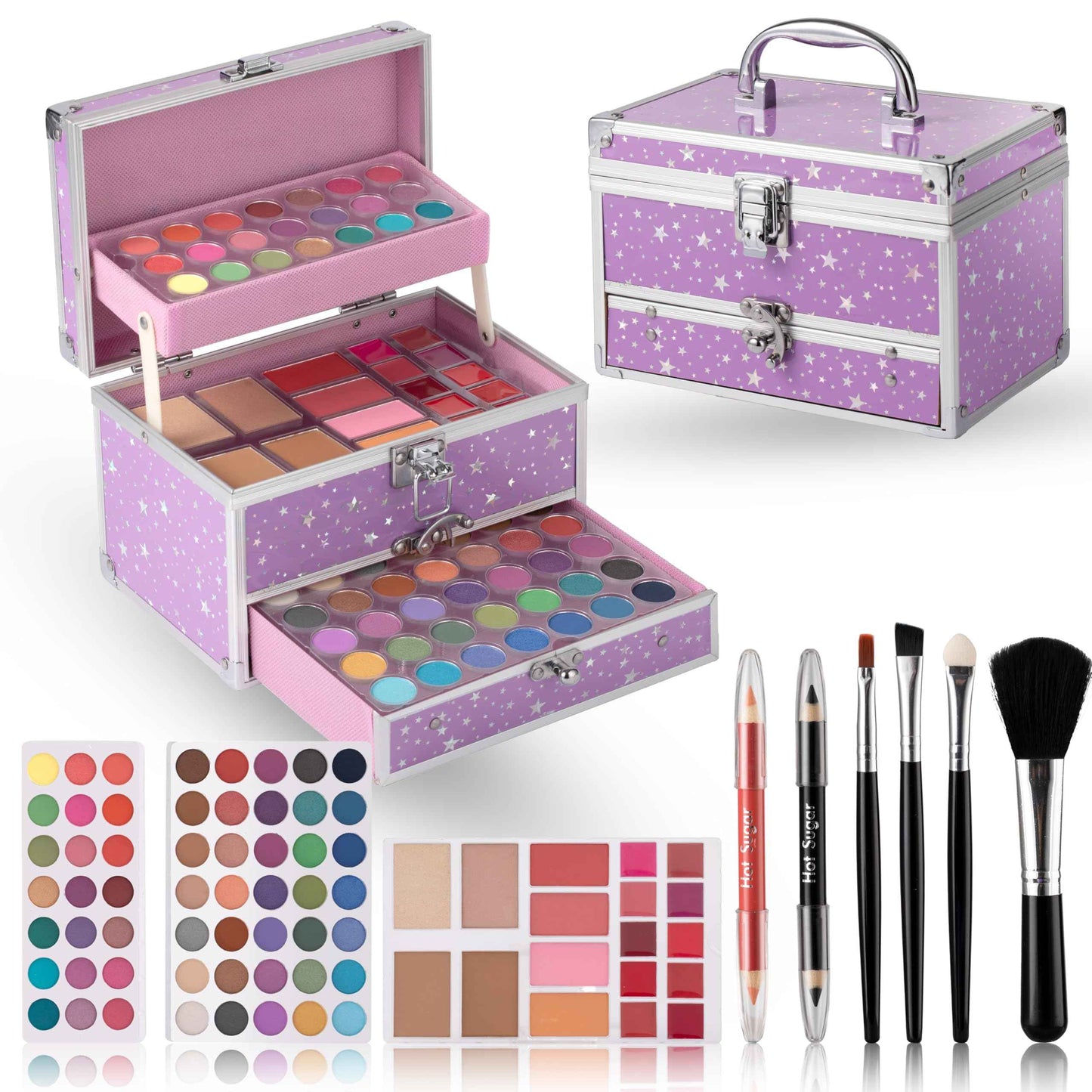 Hot Sugar Makeup Kit for Teens with Train Case, Portable Beginner Makeup Gift Set, Makeup Beauty Kit for Girls (Purple)
