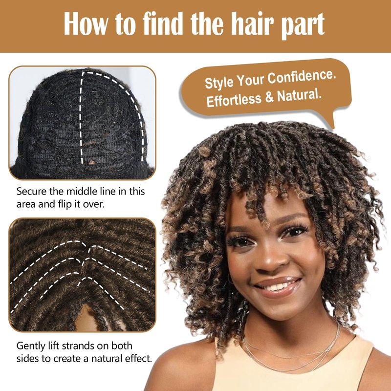 Looxey Dreadlock Wig, Short Braided Wigs for Black Women, Synthetic Dreads Wig with Bangs, Glueless Afro Curly Wig Natural Dreads Loc for Daily and Party (Ombre Blonde)