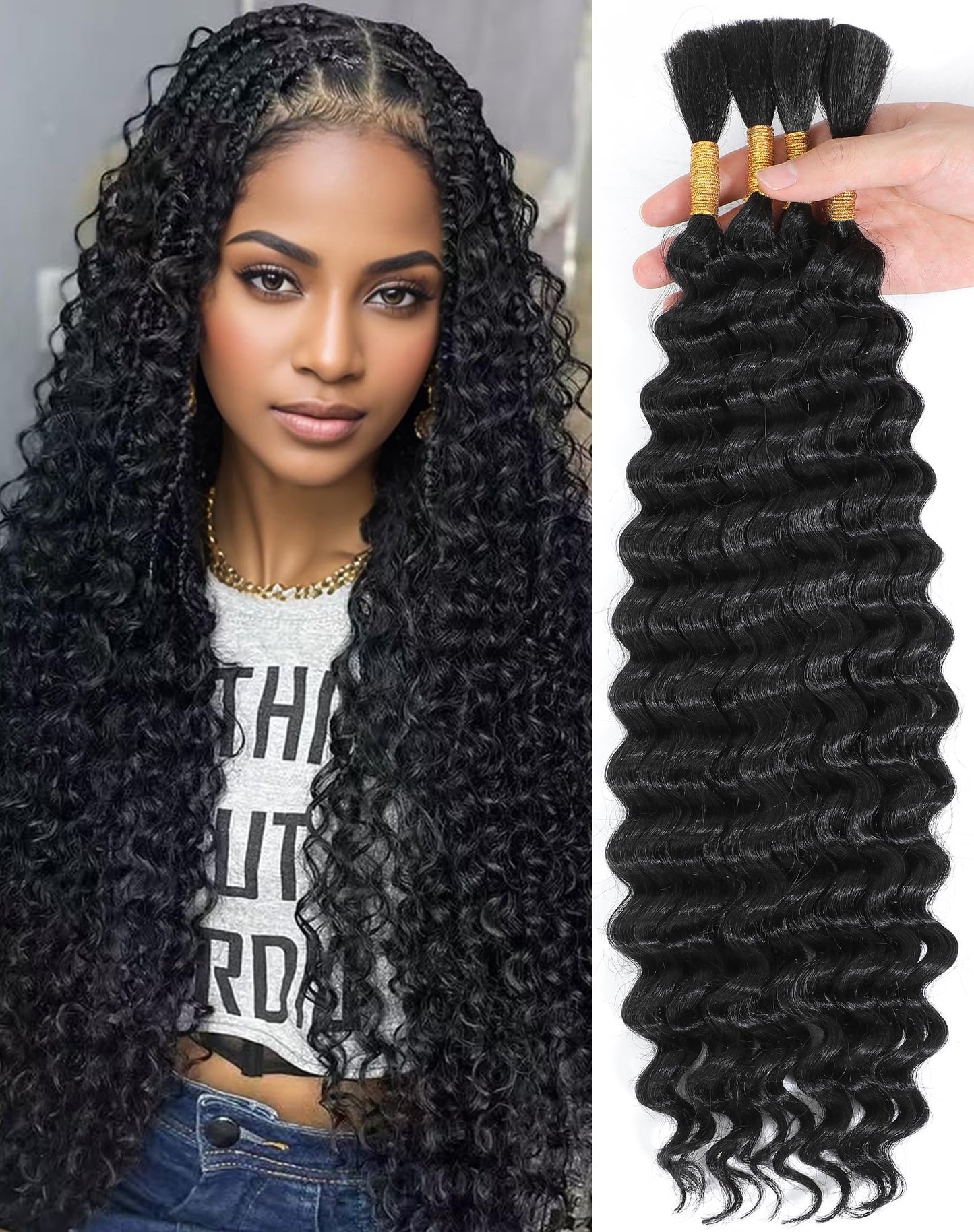 Human Braiding Hair For Boho Braids 110g Curly Boho Hair For Braiding Knotless 12A 100% Unprocessed Brazilian Virgin Hair Extensions Bulk Bohemian 4 Bundles/Pack Natural Color 16Inch