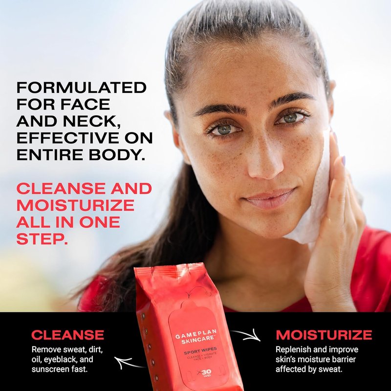 GamePlan Sport Face & Body Wipes | Biodegradable, Non-Sticky, Removes Sweat & Dirt - 2 Pack