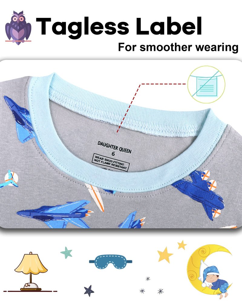 DAUGHTER QUEEN Boys Pajamas Size 6 Pjs for Boys 6t 100% Cotton Long Sleeve Pj Sets Toddler Kids Sleepwear Airplane Jammies Helicopter Night Clothes Small 6X 5-6 Years Old