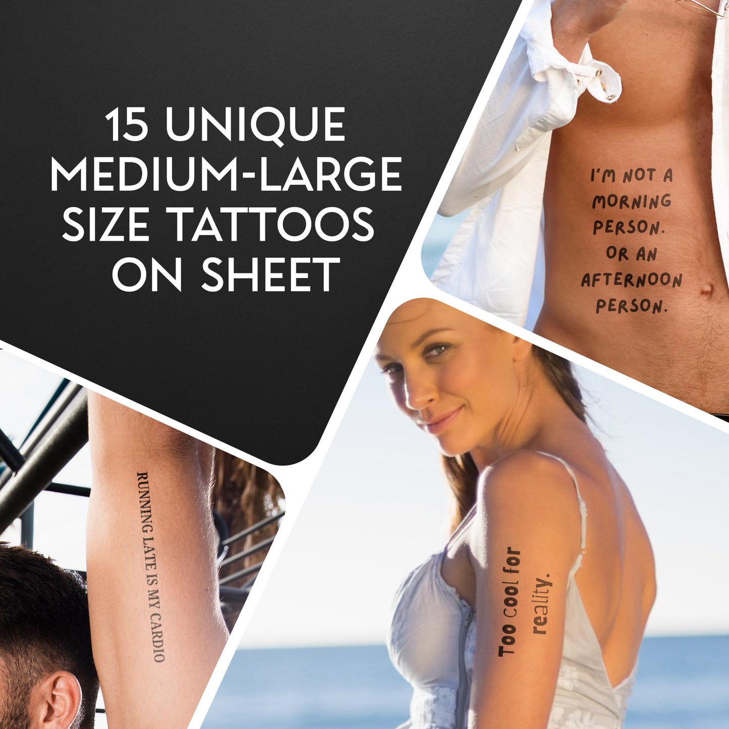 InkMoment 12x12 Sheet of Funny Bumper Sticker Style Quote Temporary Tattoos – Easy-to-Apply, Long-Lasting Fake Tattoo Decals for Parties, Gifts, and Pranks – Bold, Unique Designs for All Ages