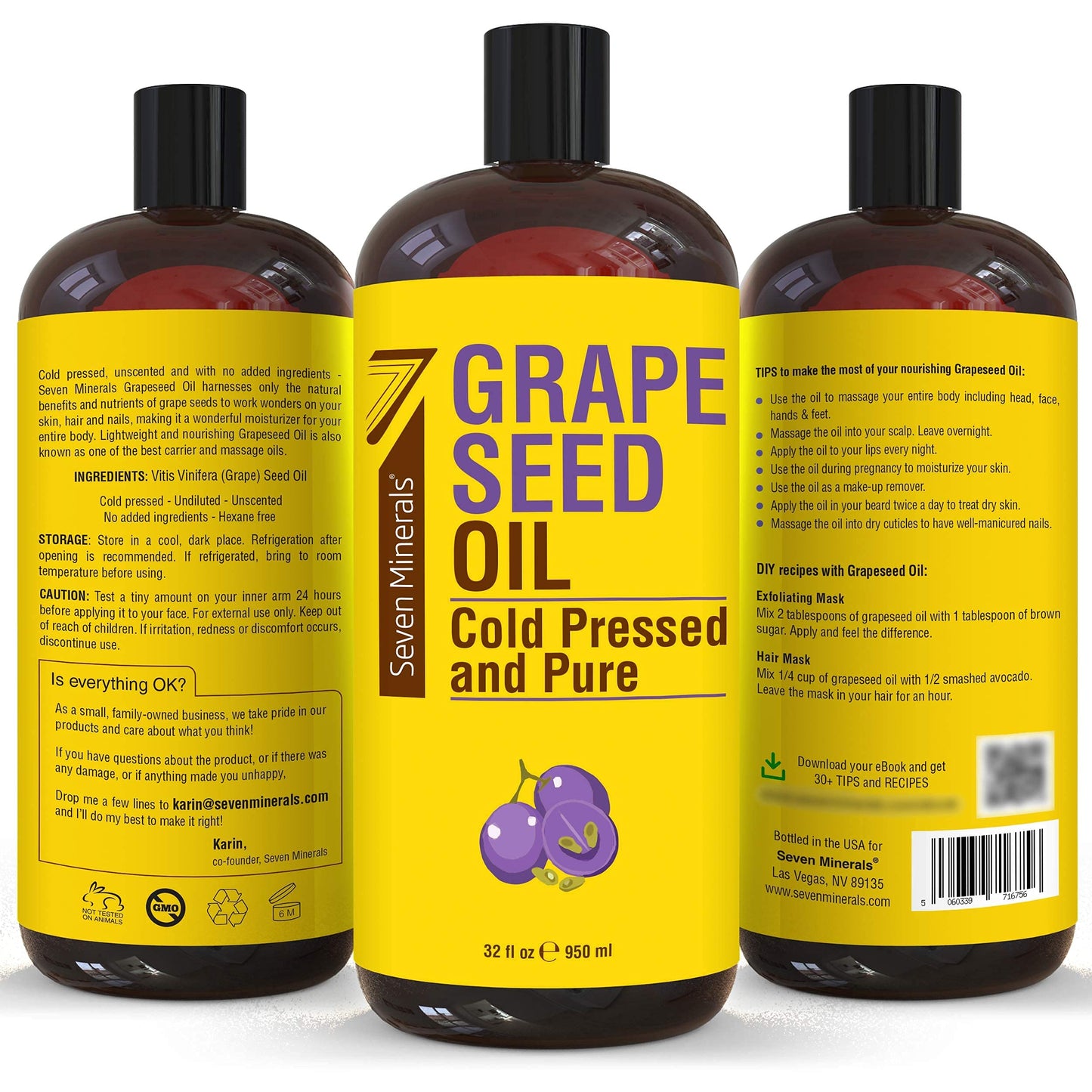 Seven Minerals Pure Grapeseed Oil & Organic Vegetable Glycerin