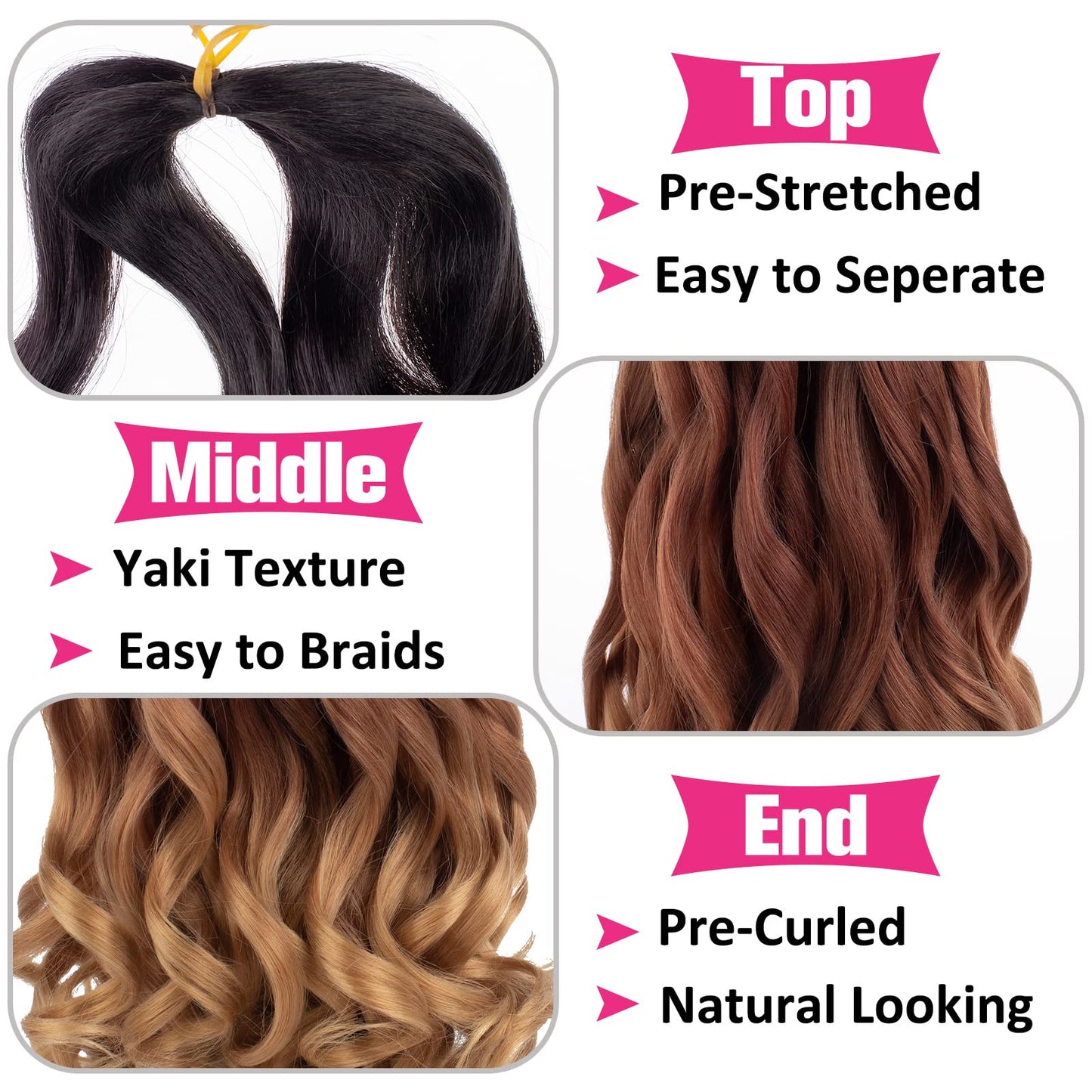 Unionbeauty 30 Inch French Curly Braiding Hair - 8 Packs Pre-Stretched Synthetic Crochet Hair Extensions for Black Women - Spanish Curl Braids, Bouncy Loose Wavy Ombre