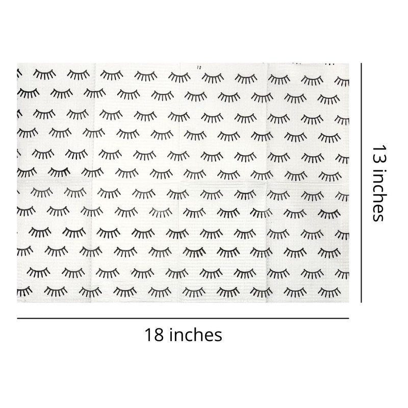 Disposable Lashing Dental Bib | 125 Pack | Size 13x18" inches | Eyelash Extension Supplies | White Bib with Simple Lash Print Design