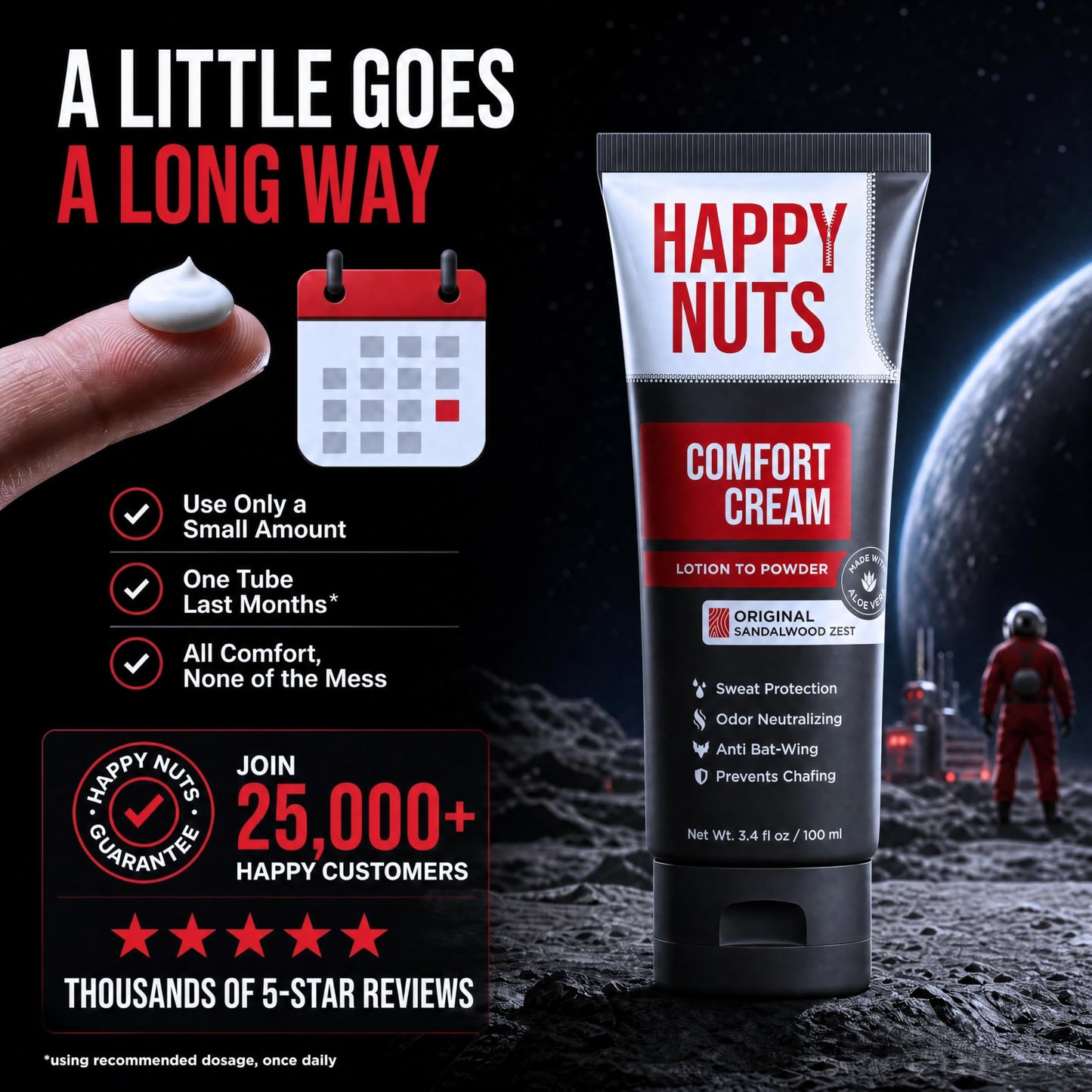 HAPPY NUTS Comfort Cream Deodorant For Men: Anti-Chafing Sweat Defense, Odor Control, Aluminum-Free Mens Deodorant & Hygiene Products for Men's Private Parts 3.4 Fl Oz (2 Pack), Original Scent