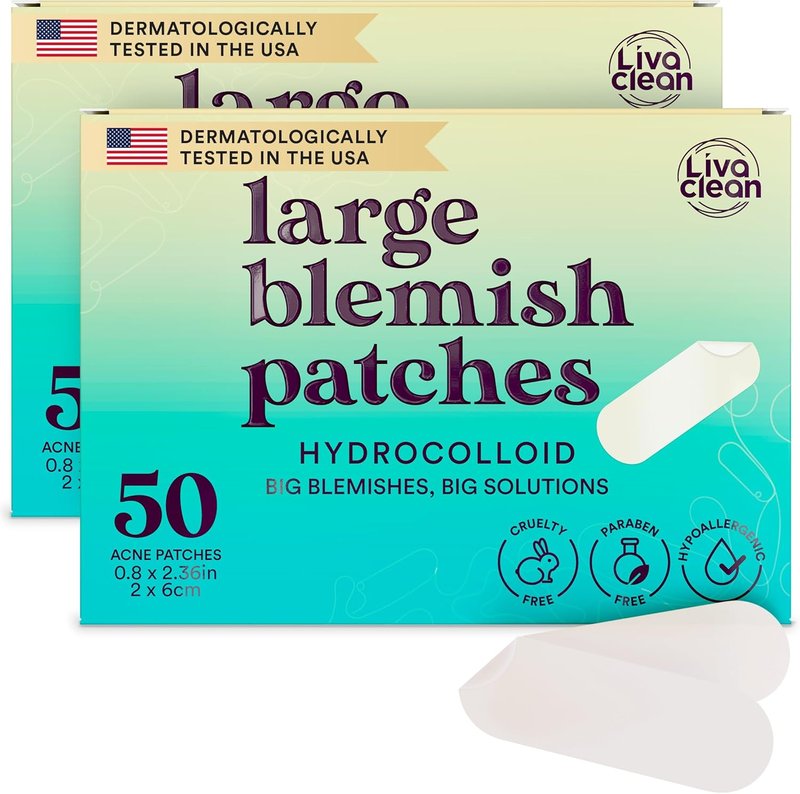 LivaClean Hydrocolloid Acne Patches | Large 100 CT for Cystic Pimples & Pore Spots
