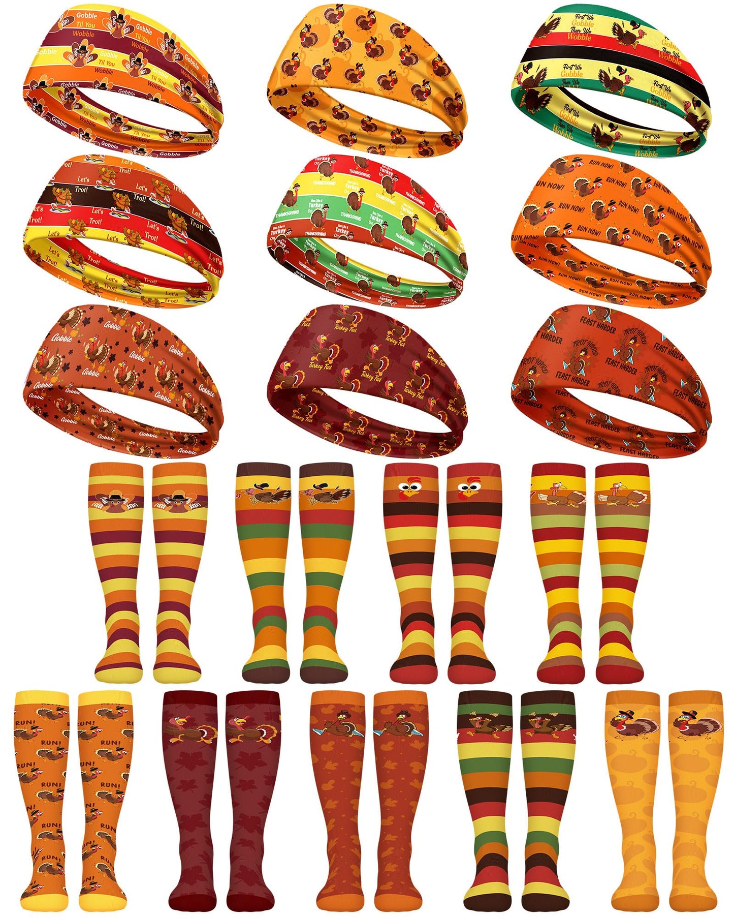 ShinyMatch 18 Pcs 18 Pcs Thanksgiving Turkey Trot Costume Set Turkey Sports Headbands Running Socks for Men Women