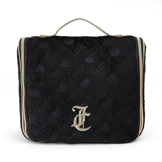 Juicy Couture Black Makeup Bag Cosmetics Organizer Travel Essentials Hanging Hook Heart Velour