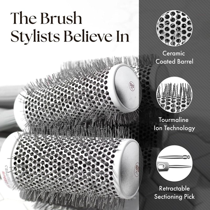 Olivia Garden Ceramic Ion Speed XL - Extra-Long Round Thermal Hair Brush | Professional Blowout Tool for Normal to Thick Hair