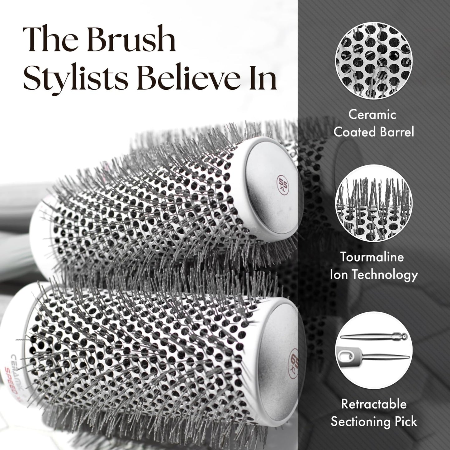 Olivia Garden Ceramic + Ion Speed XL - Extra-Long Round Thermal Hair Brush - Not Electrical - Professional Blowout Brush for Normal to Thick Hair - 3 1/2"- Diameter Barrel - CIXL-65