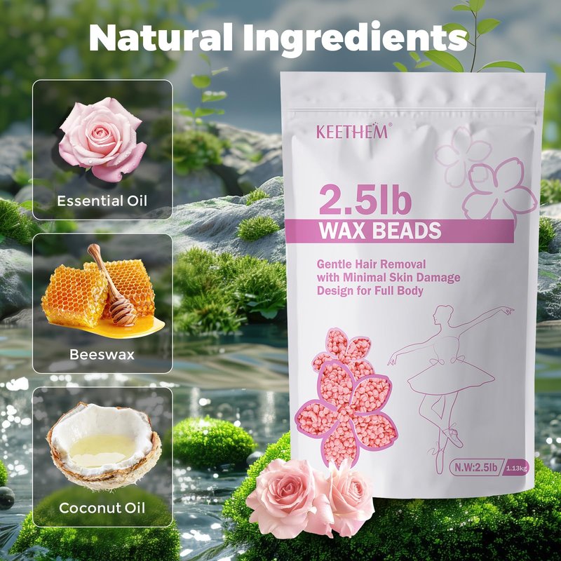 Keethem 2.5lb Wax Beads, Hard Wax Beads for Coarse Hair Removal and Sensitive Skin- Waxing Beads for Women Men - Hard Wax Recommended for Full Body Bikini Brazilian Waxing (Rose)