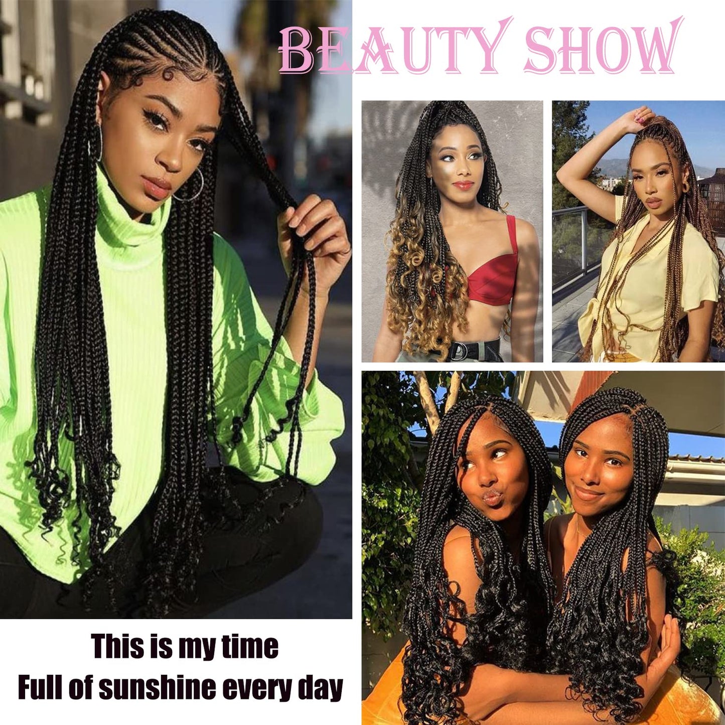 Crochet Box Braids - 14-Inch Pre-Looped Black Braid Hair Extensions with Curly Ends | 144 Roots per Pack, 24 Strands per Piece