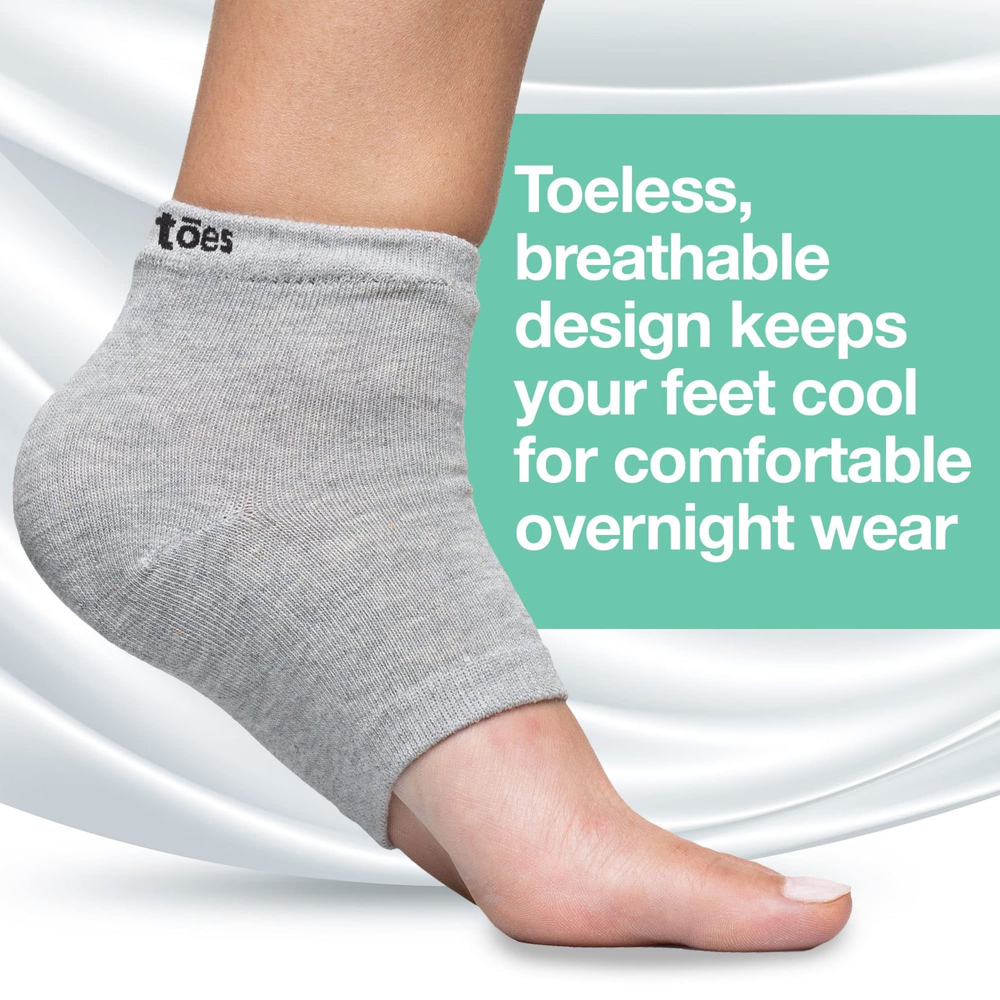 ZenToes Moisturizing Heel Socks 2 Pairs Gel Lined Toeless Spa Socks to Heal and Treat Dry, Cracked Heels While You Sleep (Men's Large, Gray)