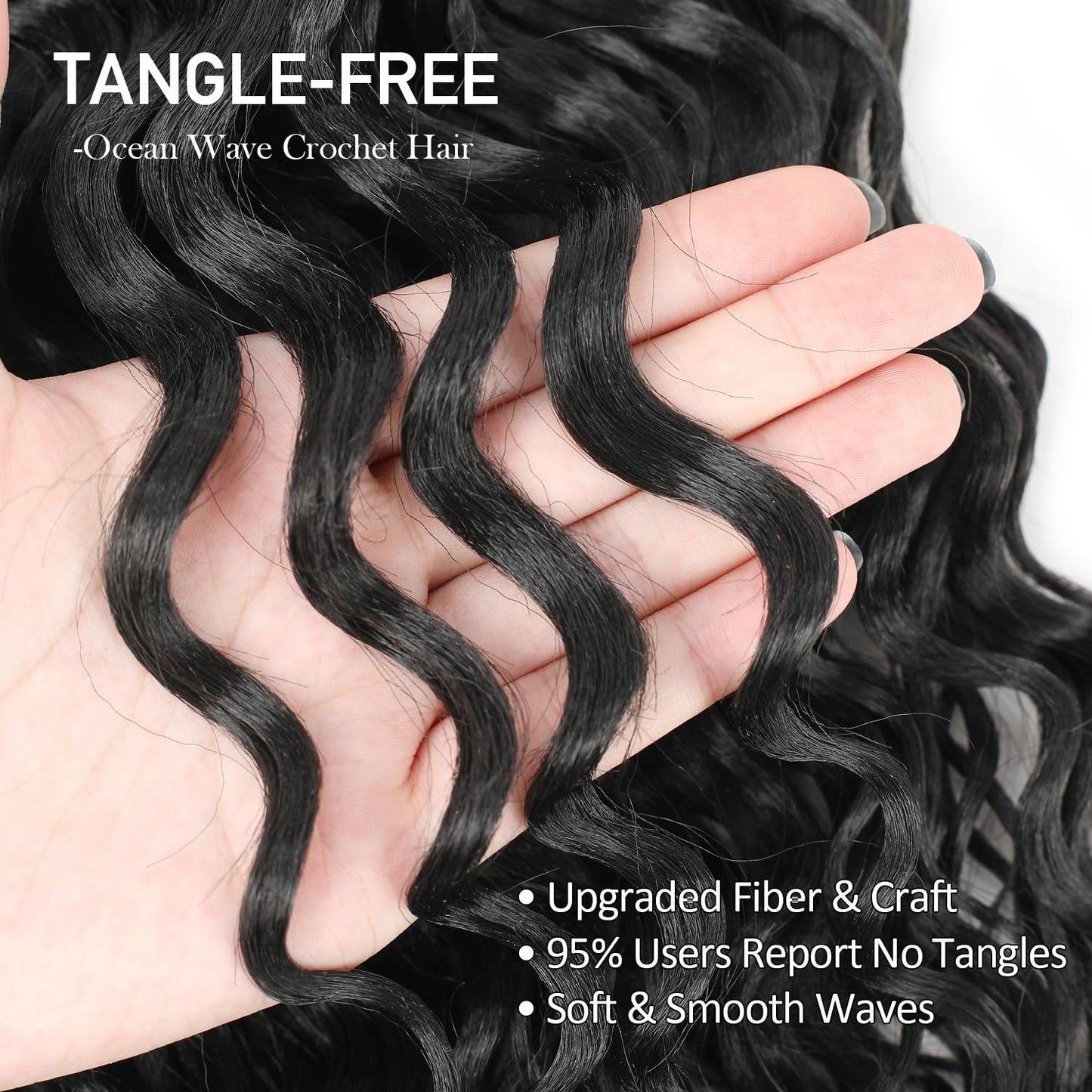 Pre looped Ocean Wave Crochet Hair 8 Packs 18 Inch Natural Black Synthetic Pre Twisted Ocean Braids Hair Boho Deep Wave Short Curly Crochet Hair for Black Women (18 Inch, 1B#)