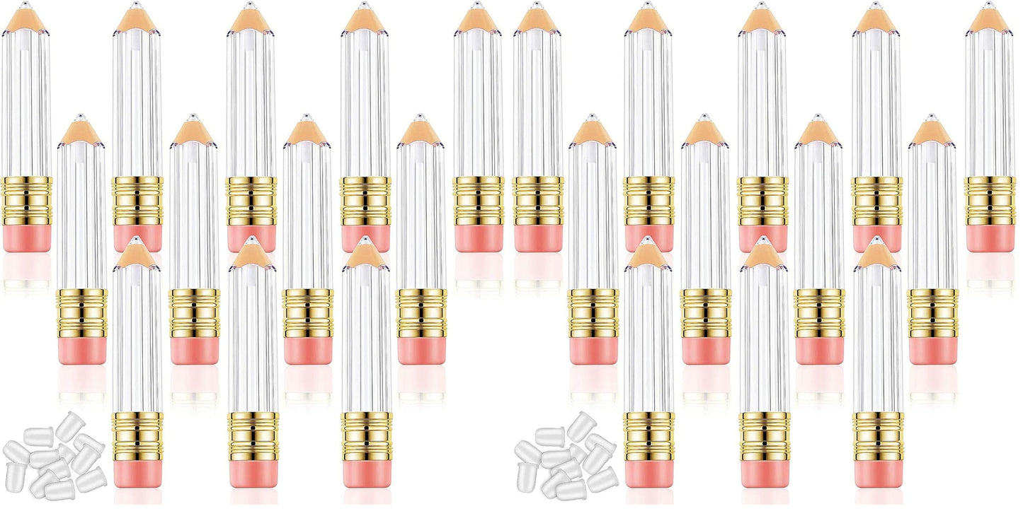 Blulu 20 Pieces Pencil Empty Lip Gloss Tubes Containers Clear Mini Refillable Lip Balm Tubes Cute Pencil Shaped Oil Bottles for Graduation Gifts Women Girls DIY Keychain, 5 ml (Pack of 2)