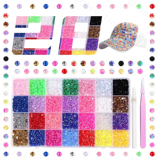 13000 Pcs 28 Color Flatback Pearls and Rhinestones for Crafting, 4mm Resin Jelly Rhinestones, Half Pearl Bedazzling Gems Diamond for Nails Eyes Face Makeup Tumblers DIY Crafts Shoes