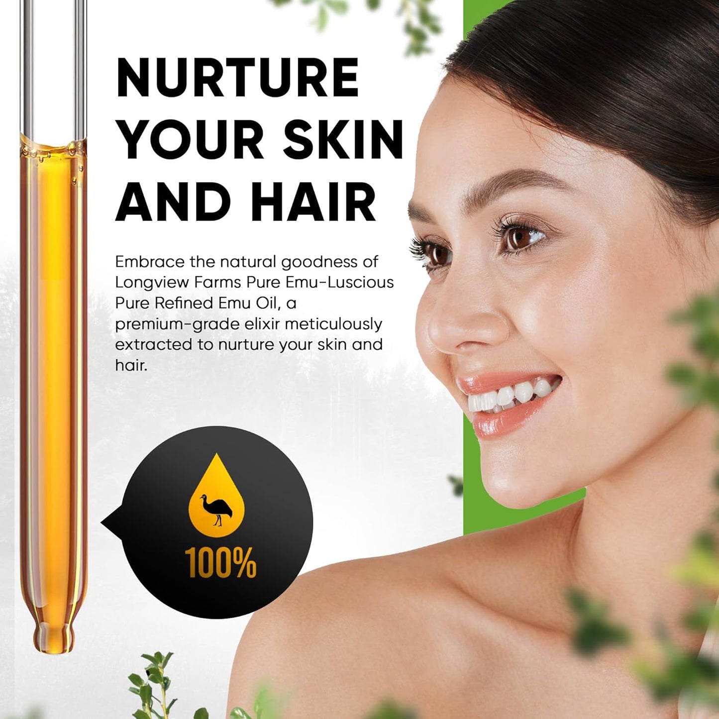 Emu Oil for Hair and Body - 100% Pure & Refined Hydration | Premium Skin & Hair Care | 2 Fl. Oz