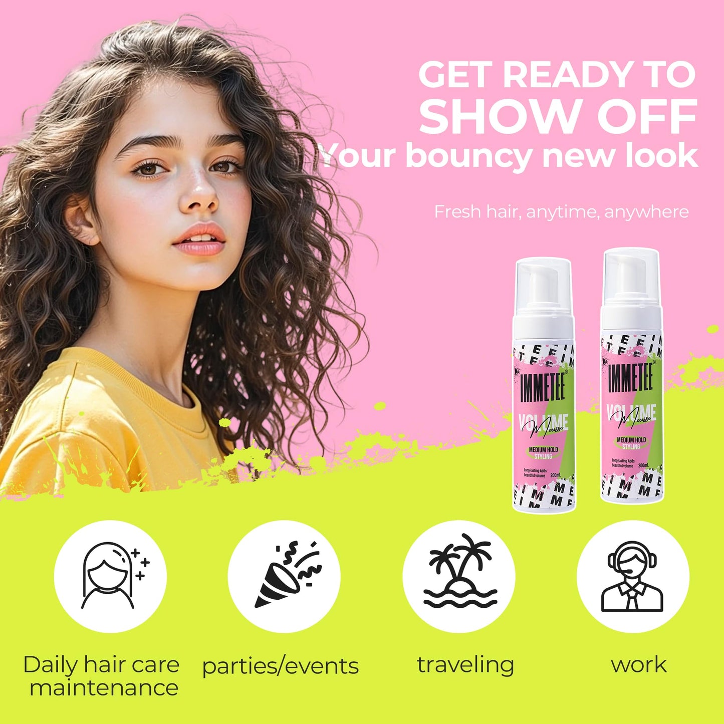immetee Volumizing Mousse for Fine Hair,Lightweight & Long Lasting,Frizz Control,Create Instant Volume Thickness,Non Sticky Formula,for Women and Men 200ml/6.76oz