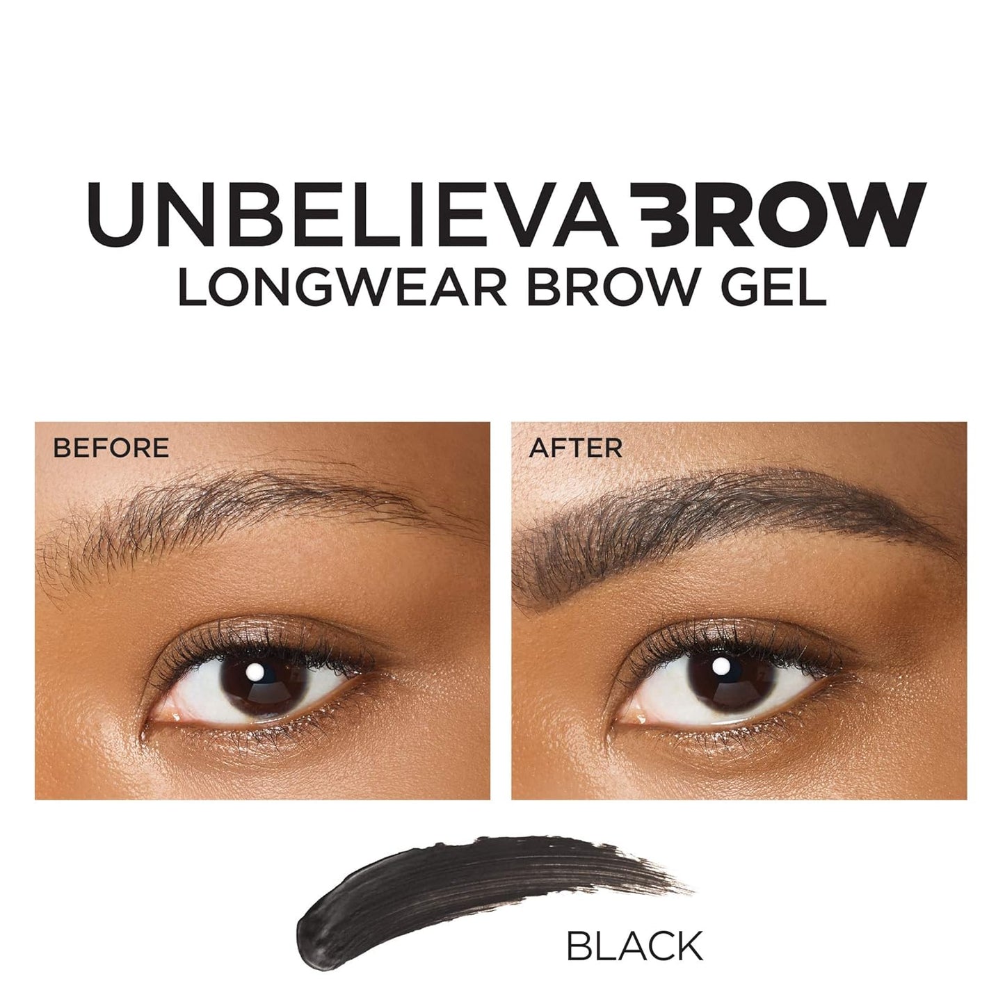 L'Oreal Paris Unbelieva-Brow Waterproof Tinted Brow Gel - Smudge-Resistant, Quick Drying, Black, 0.15 fl. oz.