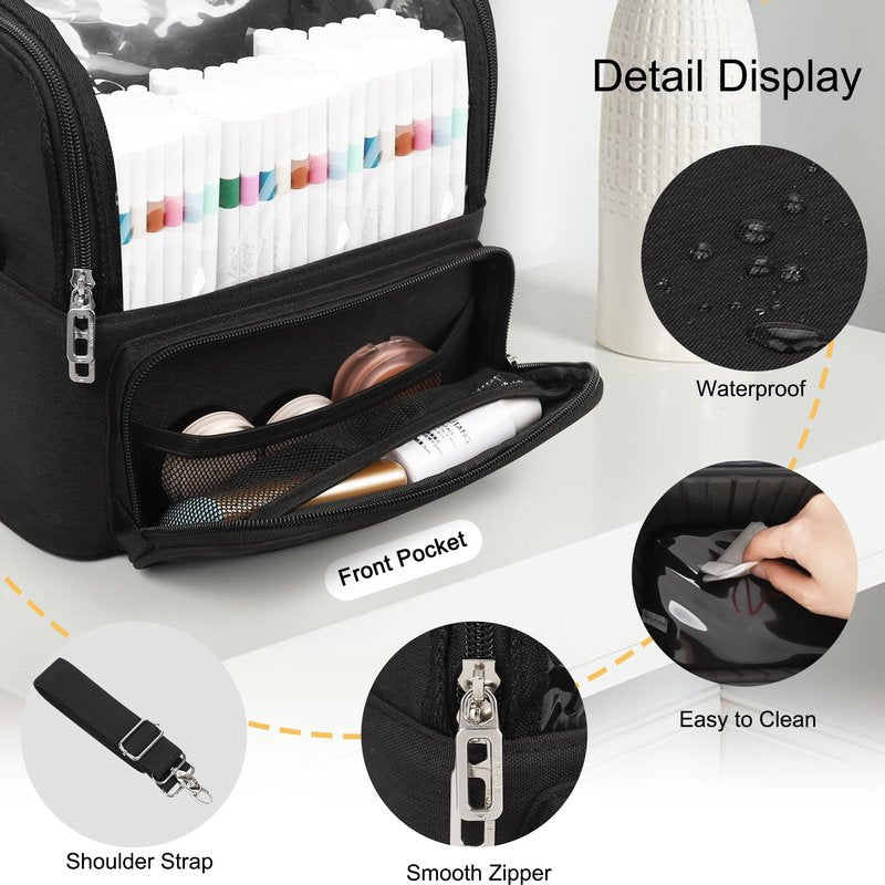 TANTO Makeup Brush Bag, Makeup Brush Holder Travel Extra Large Make up Brush Organizer Case Stand-up Makeup Cup Foldable Pro Cosmetic Artist Storage Bags with Adjustable Divide (01A-Black,X Large)