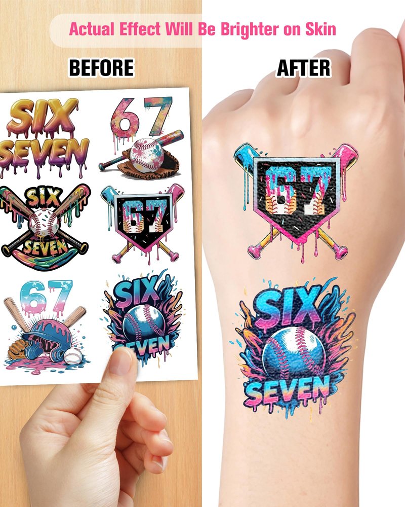 YanZonic 166Pcs Drip Baseball Temporary Tattoos - 6 7 Pink Baseball Theme Party, Ice Cream Drip Party Decorations, Baseball Drip Party Gift, 15 Sheets 48 Styles
