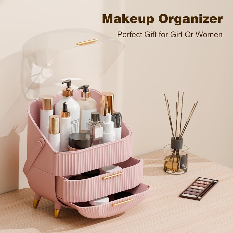 Vanity Organizer - Pink Beauty Storage with Lid & Drawers | Perfect Gift for Teen Girls (Ages 10-18)