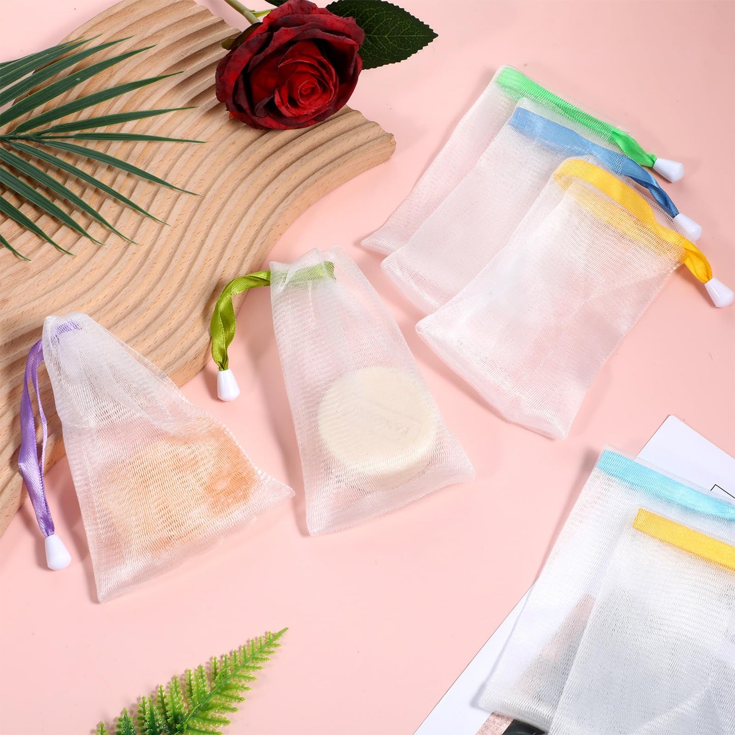 EupHHonycs 200 PCS Soap Bags Handmade Soap Bubble Mesh Bags Exfoliating Mesh Soap Pouch Saver Sack Drawstring Holder Bags for Bath & Shower, Easy to Bubble and Store