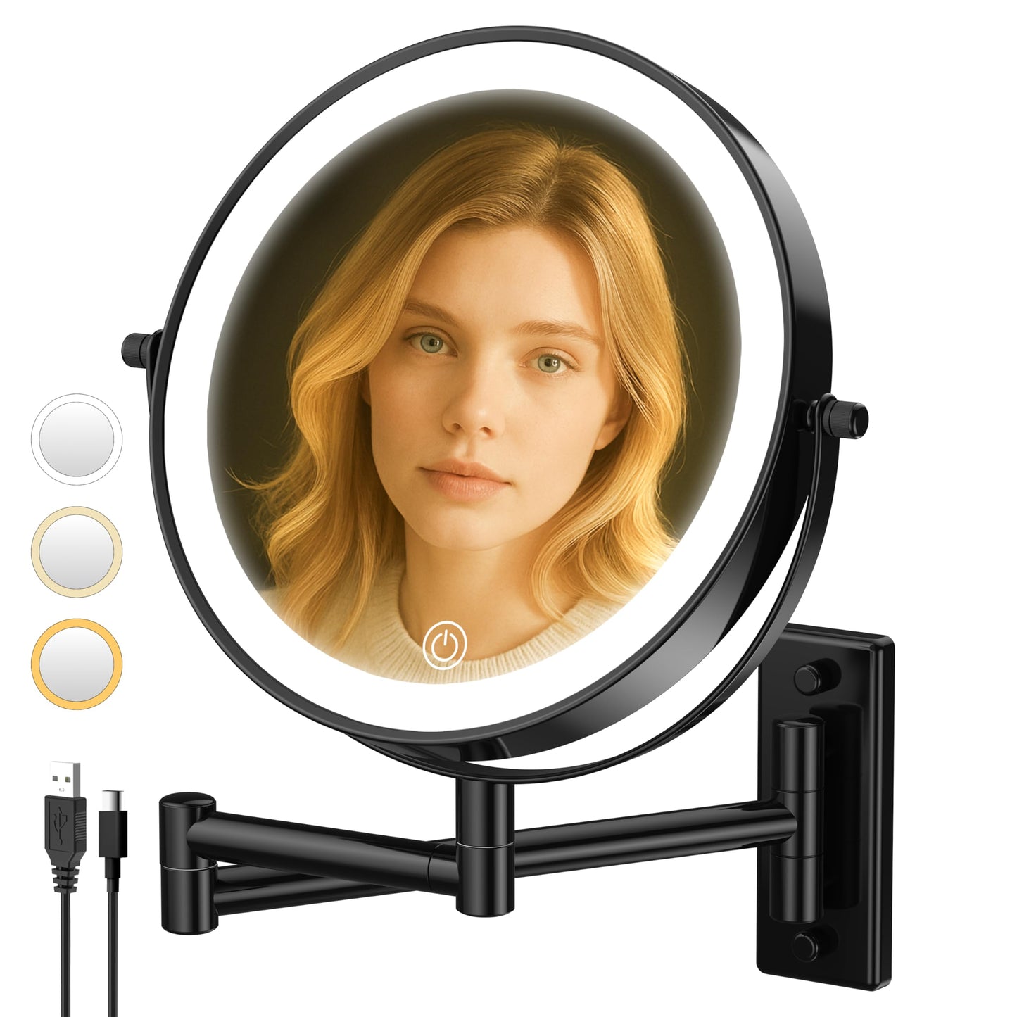 LANSI Wall Mounted Makeup Mirror with Lights and 1X/10X Magnification,Black