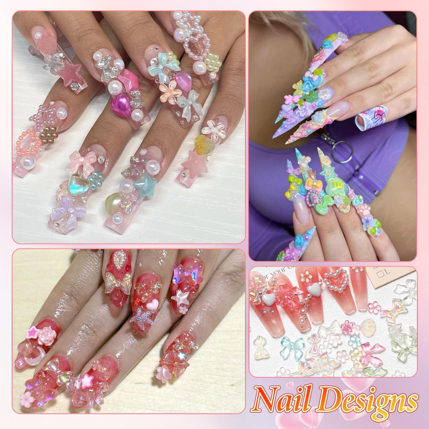3D Nail Charms and Gems, Assorted Styles Acrylic Nail Art Charms