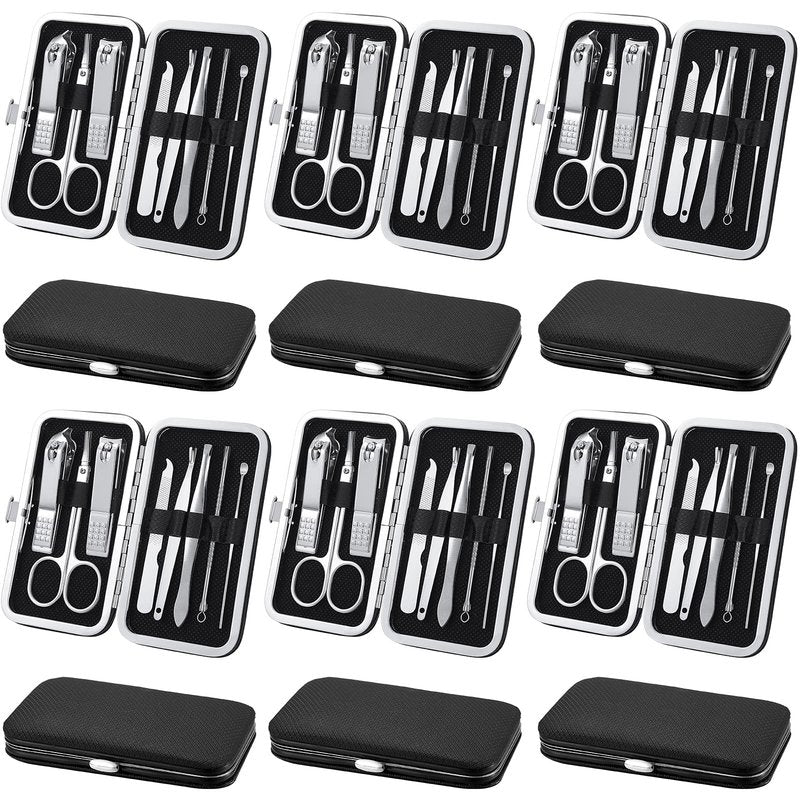 Geosar 12 Sets Manicure Set Nail Clippers Pedicure Kit 8 in 1 Grooming Stainless Steel Kits Nail Care Tools with Travel Case for Employee Coworker Teachers Nurse Gifts(Black)