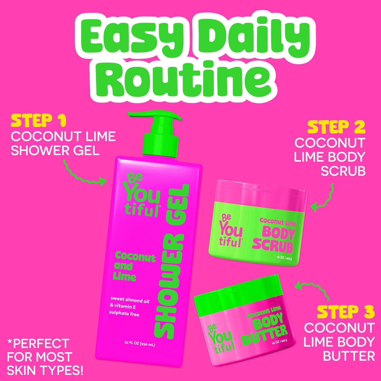 BeYoutiful Moisturizing Body Wash, Balancing Hydrating Shower Gel, Cruelty Free Natural Sensitive Skin Care for Kids and Teens, 32oz