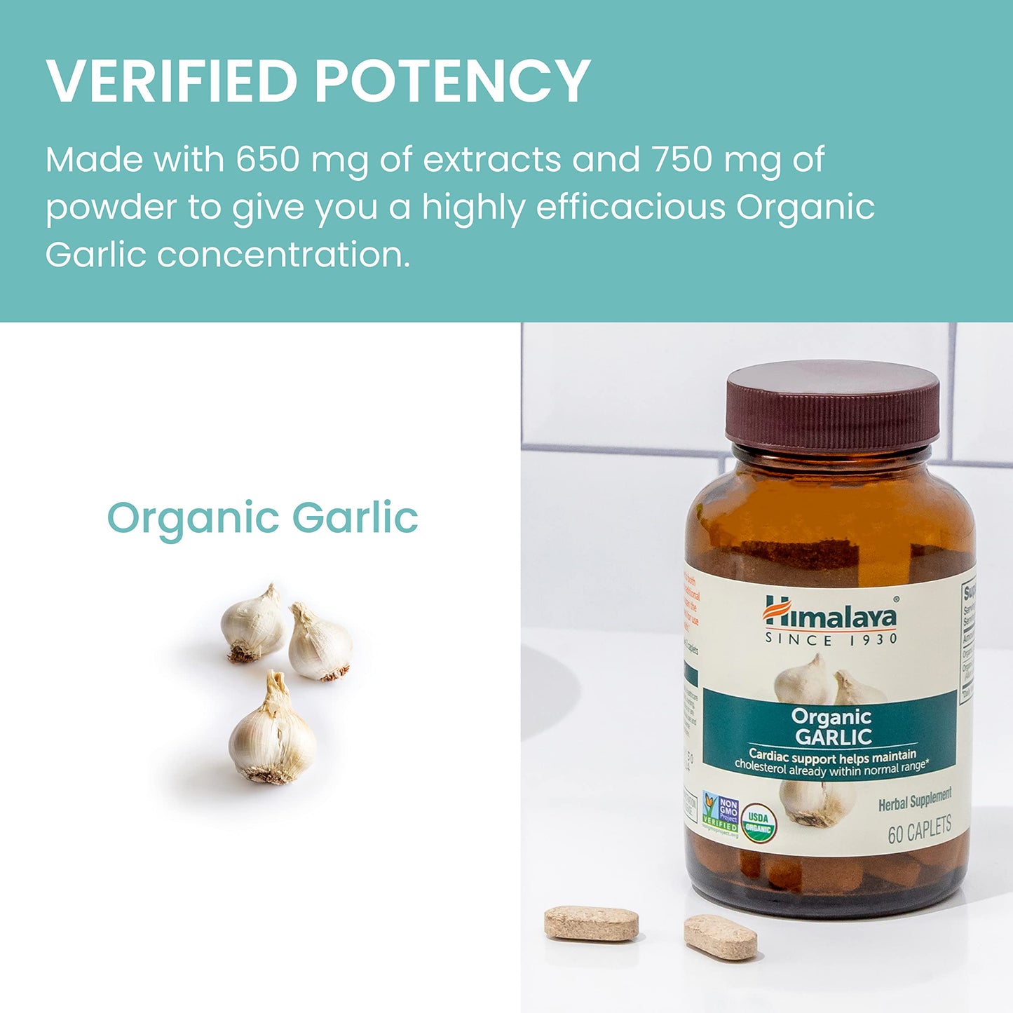 Himalaya USDA Organic Garlic Supplements, 1400 mg, 60 Caplets, 2 Pack