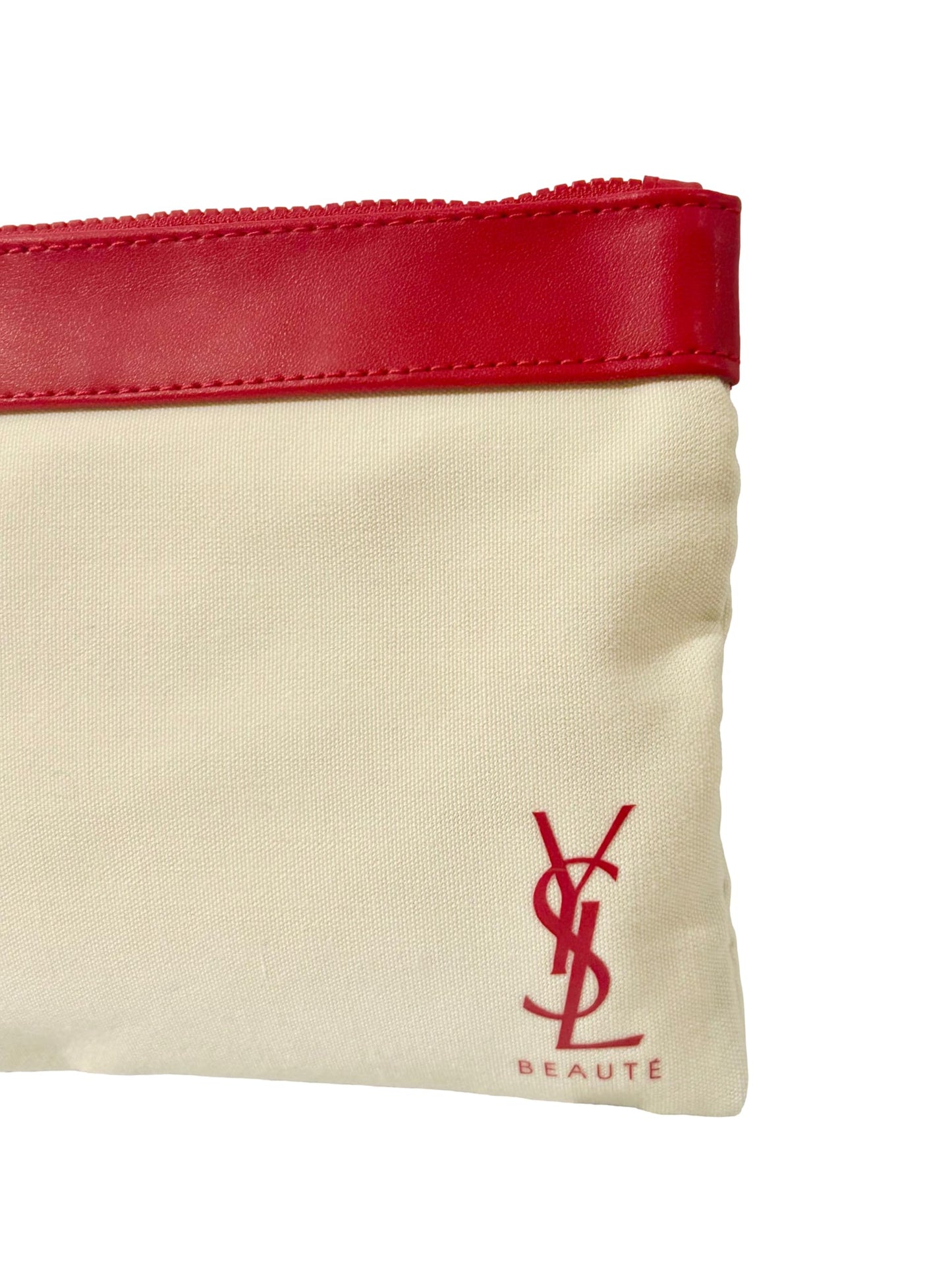 Yves Saint Laurent YSL Cosmetic CREAM RED FLAT Canvas Pouch Makeup Bag YSL Fragrance Bag (9.25L X 5.5H X 0.25W) - medium