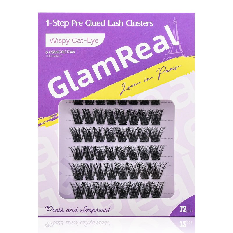 Press-On No Glue Needed Lash Clusters 72Pcs丨Self Adhesive Eyelashes 10-16mm丨Wispy Cateye Look丨Reusable & No Residue丨Beginner Friendly Extension Kit by GlamReal