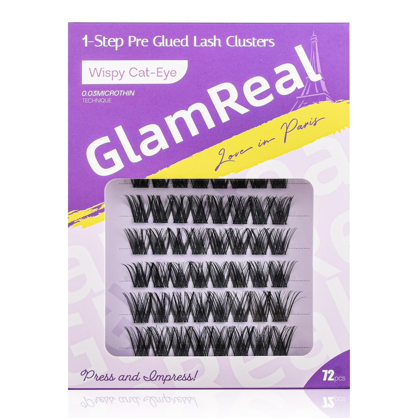 Press-On No Glue Needed Lash Clusters 72Pcs丨Self Adhesive Eyelashes 10-16mm丨Wispy Cateye Look丨Reusable & No Residue丨Beginner Friendly Extension Kit by GlamReal