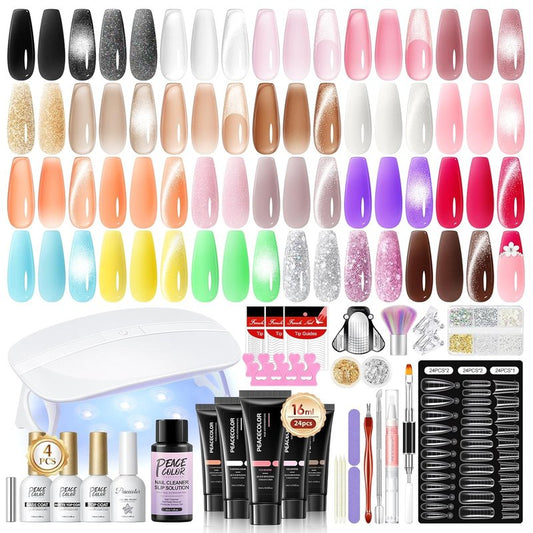 Poly Nail Gel Kit - 50Pcs UV Light Set with 24 Colors, 16ml Poly Extension Gel | DIY Nail Tools for Beginners