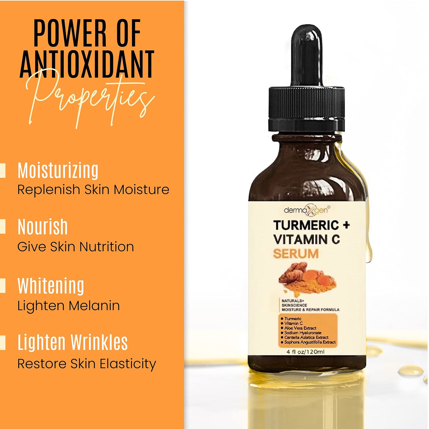 Turmeric Serum for Face + Glow-Boosting Vitamin C Serum –Organic Moisturizer for Acne, Dark Spots & Clear Skin– Boosts Hydration for Dry & Tired Skin – Anti-Aging Formula for Glowing Skin, 4 FL OZ