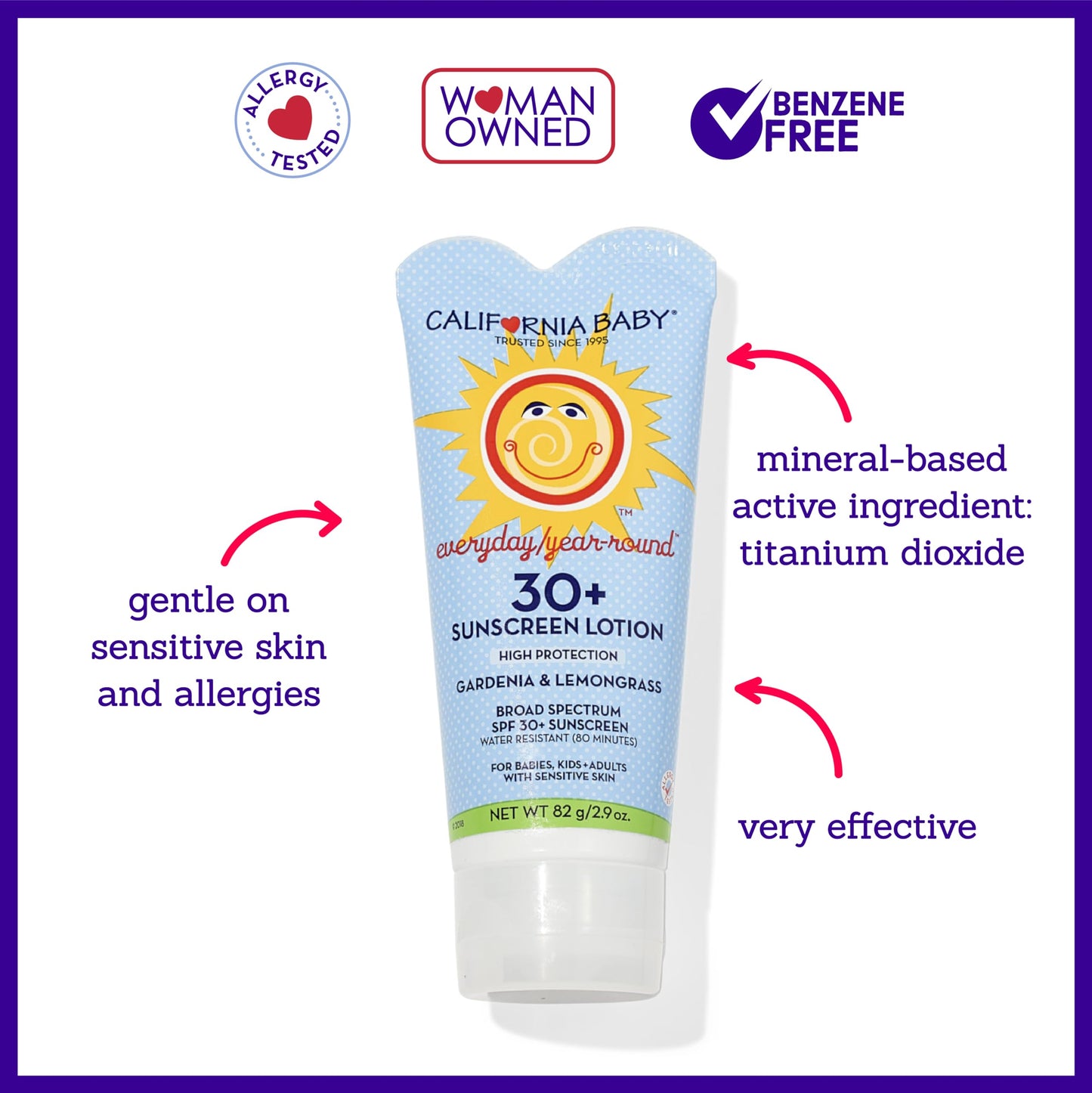 California Baby Everyday SPF 30+ Sunscreen | Mineral Sunscreen | Floral Scent | Baby Sunscreen for Face + Body | Travel Size Sunscreen | 82g / 2.9oz.