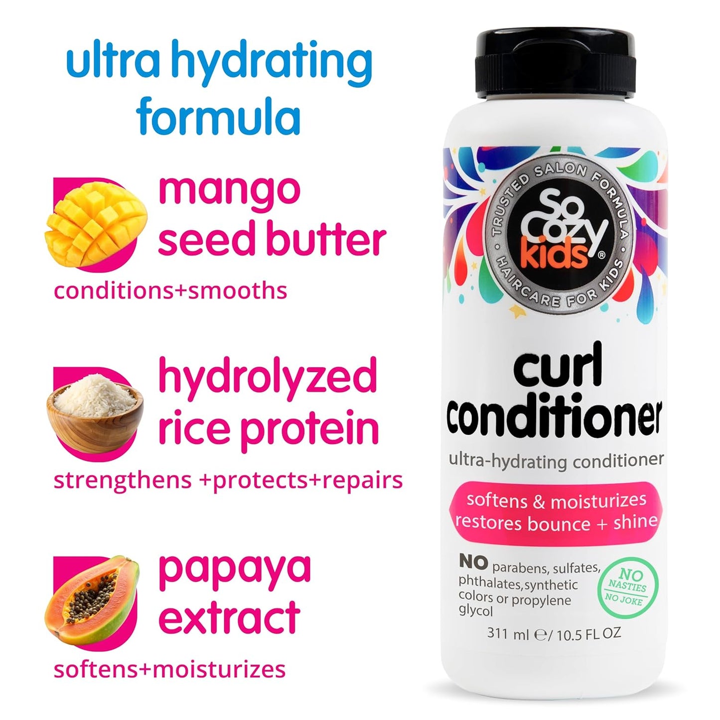 SoCozy Curl Conditioner for Kids - Softens & Restores Bounce | Sweet-Crème, 10.5 Fl Oz