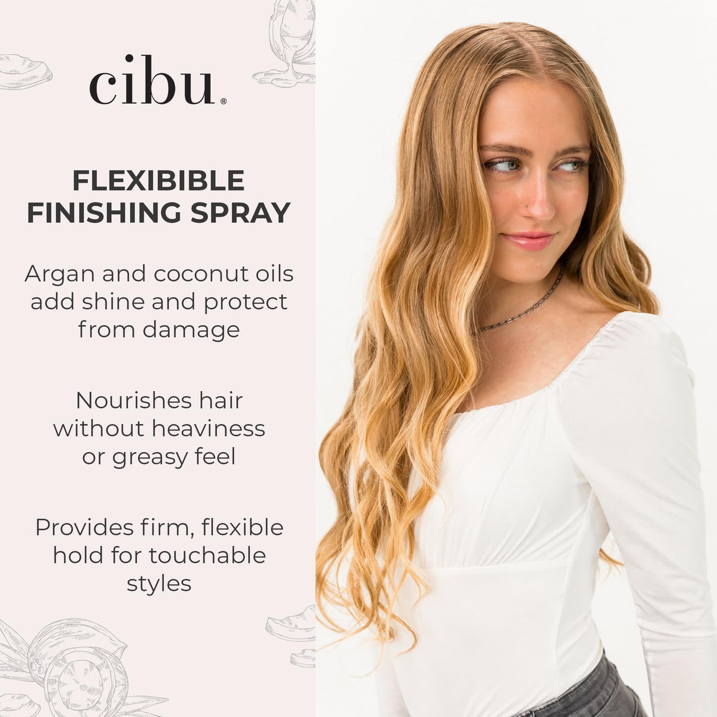 Cibu Flexible Finishing Spray - Humidity-Resistant for Shine and Protection - Long-Lasting Firm Finishing Hold Hair Spray for Heat Styling & Humidity Control w/ Argan and Coconut Oils - 8oz