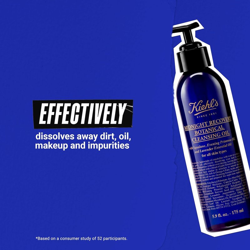 Kiehls Midnight Recovery Cleansing Oil - Gentle Botanical Cleanser for All Skin Types | 5.9 oz