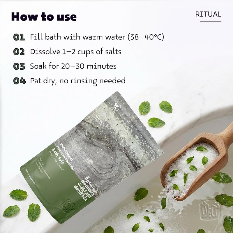Dead Sea Salts for Soaking - Natural Coarse Bath Salts with Peppermint Oil | 2.2 lb Relaxing Body Soak