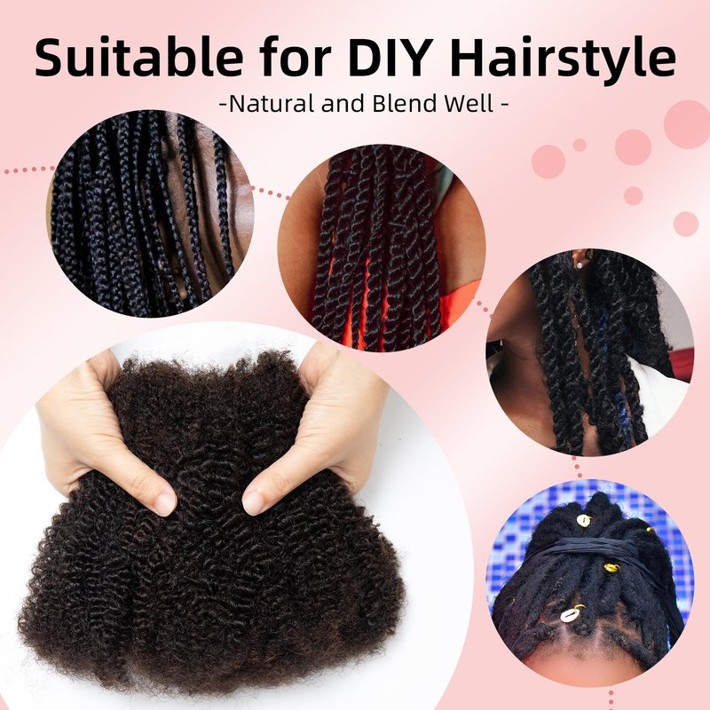 Stancia Afro Kinkys Bulk Human Hair, 14’’ Human Braiding Hair, 100% Human Hair Bundles for Dreadlocks Extensions Repair Locs, Twist Braiding (50g/pack)