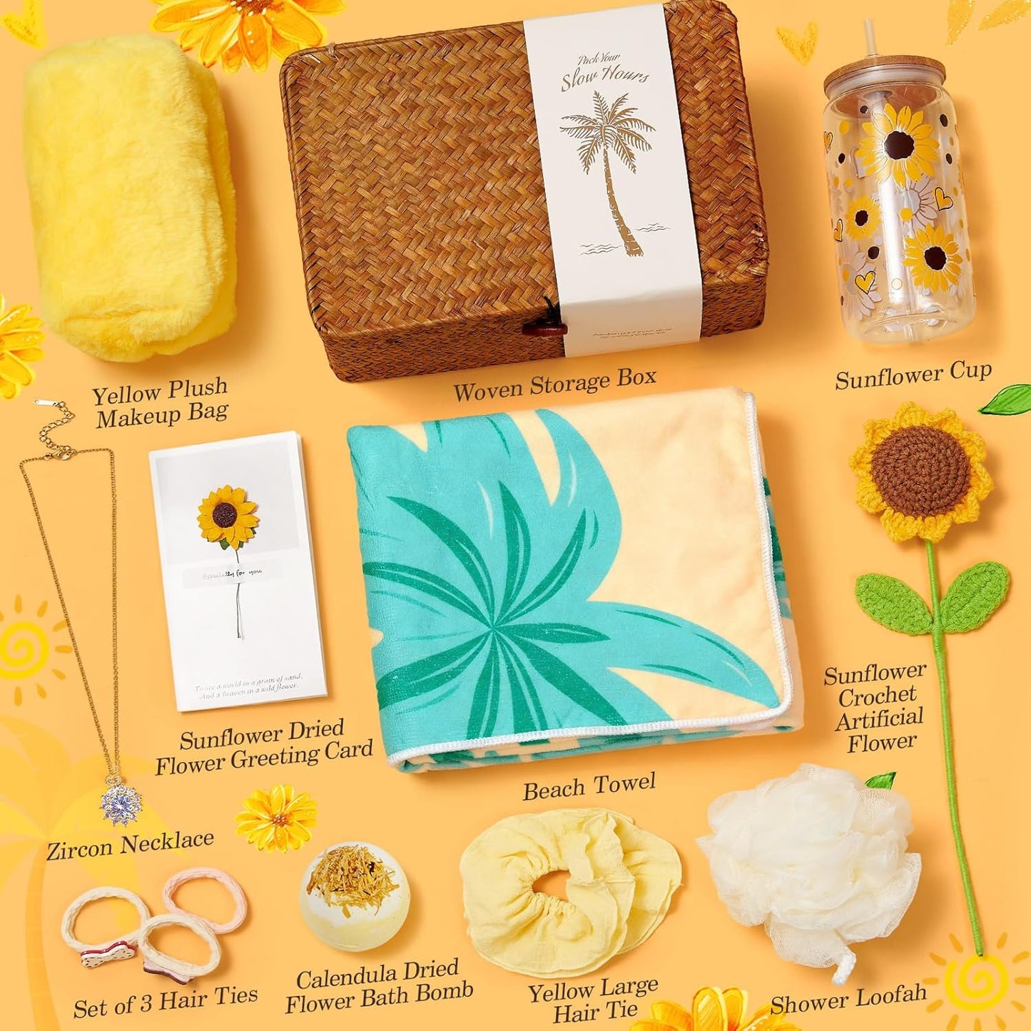 Woven Gift Basket for Women - 10-Piece Self-Care Set | Unique Get Well Soon & Sunshine Gifts