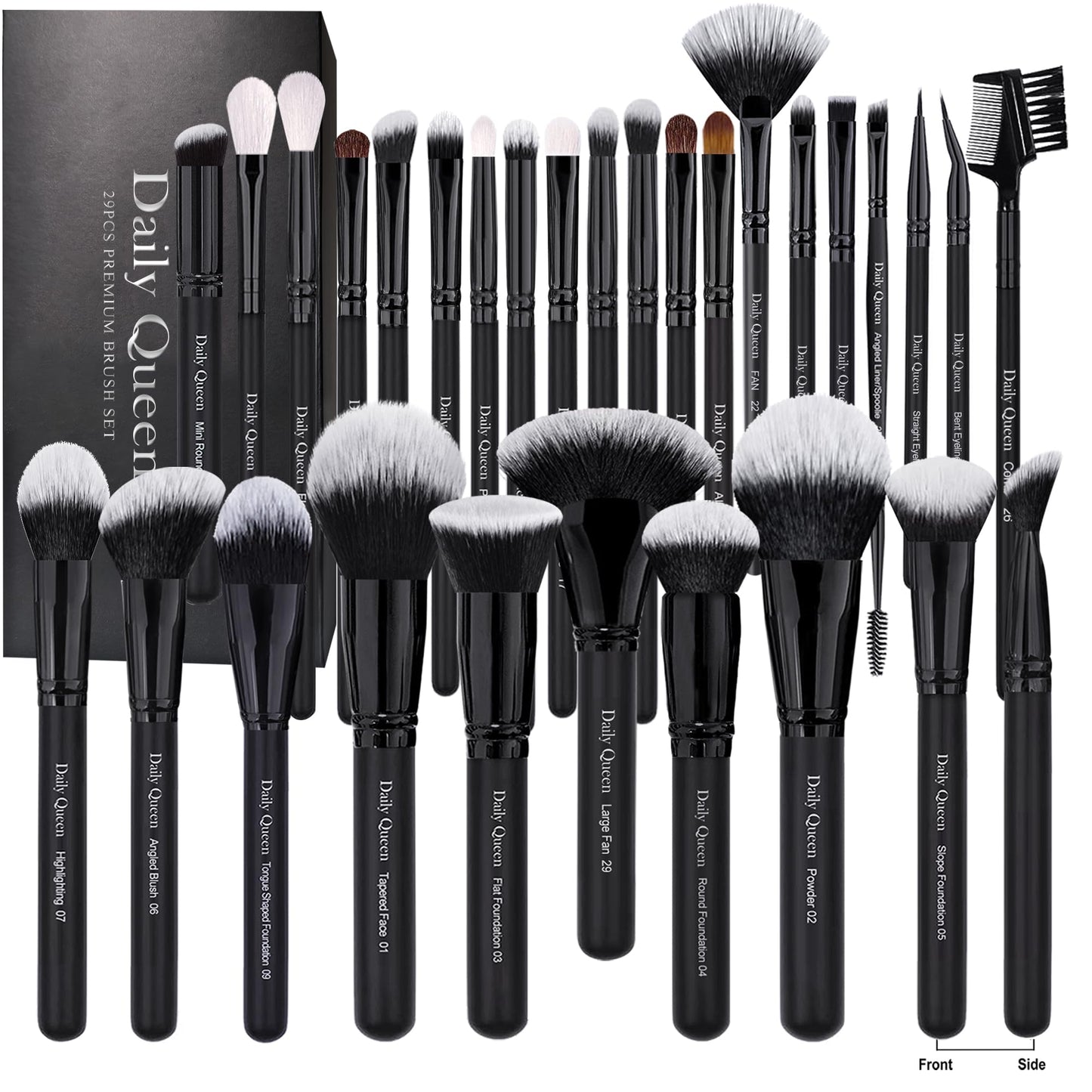 Daily Queen 29pcs Black Professional Makeup Brush Set Kabuki Powder Concealers Eye shadows Blush Eyeliner Eyebrow Contour Eye blending Brushes (29pcs brush+black barrel)